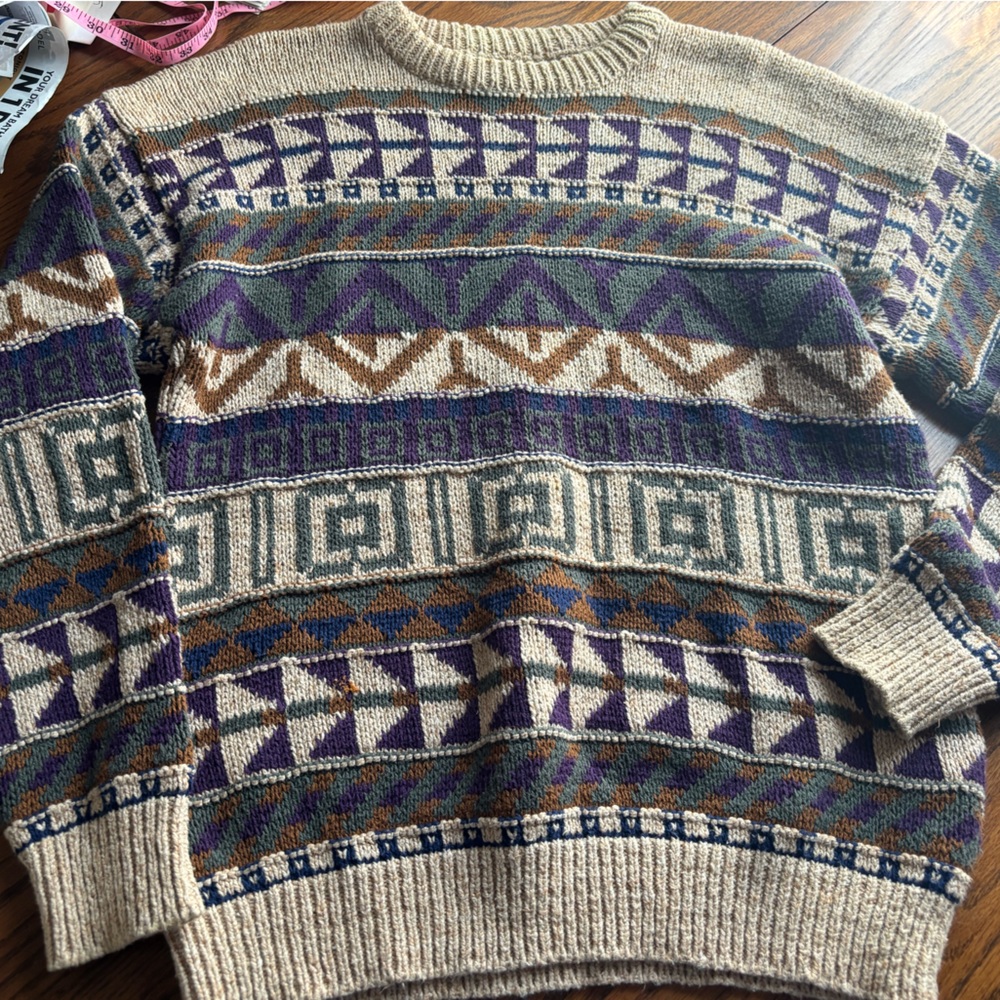 Vtg fine apparel for men alps mens L Aztec pattern sweater made in USA
